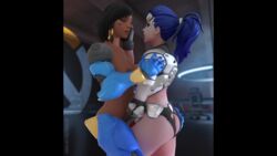 16:9 2girls 3d alternate_costume ass ass_grab black_eyes black_hair blender dark-skinned_female dark_skin female high_resolution multiple_girls muscle muscular muscular_female overwatch pharah pharah-best-girl talon_widowmaker widowmaker yuri