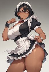 ai_generated angry angry_expression angry_face big_ass big_breasts big_butt black_hair cleavage daiva_(char) dark-skinned_female dark_hair dark_skin female female_focus female_only fit fit_female huge_breasts large_ass large_breasts maid maid_apron maid_dress maid_outfit maid_uniform medium_hair original original_character plump_ass solo solo_focus tanned tanned_female tanned_skin tomboy uncensored