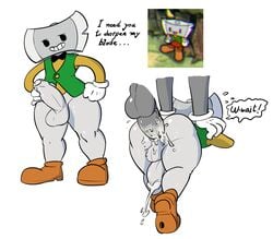 ! ... anal anal_penetration anal_sex animate_inanimate anus artbyyellowdog ass ax axe balls before_and_after black_eyes bottomless bow butt chip_(cuphead) clothed clothing cum cum_in_ass cum_inside cum_on_ass cum_on_balls cum_on_leg cum_on_penis cumshot cuphead_(game) dialogue disembodied_penis ejaculation english_text erection footwear from_behind_position gay gloves holding_penis humanoid instant_loss_2koma looking_at_viewer male melee_weapon object_head orgasm penetration penis presenting presenting_anus presenting_hindquarters sex shirt shoes smile solo solo_focus standing teeth text thick_penis thick_thighs uncut vein veiny_penis video_games weapon yaoi