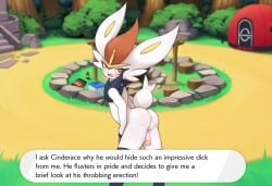 anthro blush cinderace dialogue furry game_freak gay male_cinderace nintendo pocket_campfire pokemon pokemon_(species) solo solo_male text text_box white_fur