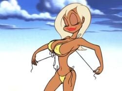 animated beach_ball_girl big_breasts bikini_top bouncing_breasts breasts mp4 nickelodeon nicktoons removing_bra removing_top ren_and_stimpy ren_and_stimpy_"adult_party_cartoon" solo sound stripping tagme tan tan_skin tanlines video