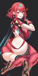 1girls ass booty_shorts breasts brown_hair dat_ass desspie female huge_ass huge_breasts light-skinned_female light_skin naughty_face nintendo pyra red_eyes red_hair short_hair short_shorts shorts smile xenoblade_(series) xenoblade_chronicles_2