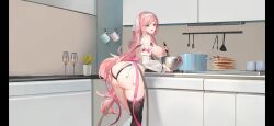 aeons_echo andromeda_(aeons_echo) ass ass_focus big_ass blue_eyes bow bow_panties breasts breasts_out chef cooking massive_ass massive_breasts nipples nutaku panties pink_hair pink_panties tagme thick_thighs thighhighs thighs tights white_clothing