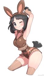 big_breasts black_hair cosplay female female_only game_freak gonzarez gonzarez1938 mudbray_(cosplay) nintendo pokemon pokemon_(cosplay) pokemon_sm selene_(pokemon) solo white_background