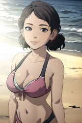 ai_generated beach bikini black_hair breasts clementine_(the_walking_dead) large_breasts short_hair smile swimsuit the_walking_dead the_walking_dead_game