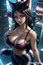 1female 2d 2d_(artwork) abdomen abdominals abs ahri ai_generated anime anime_style ass bare_shoulders belly_button big_breasts black_hair braided_hair braided_ponytail breasts building buildings city city_background cityscape clavicle covered_pussy cyberpunk eyes eyes_open female female_focus female_only fingers fingers_on_breast firm_breasts fit fit_female fitness fox_ears fox_girl fox_tail from_above glove gym_uniform hair hair_between_eyes hands-free hands_on_breasts hd hd_(traditional) horny horny_female hourglass_figure large_breasts league_of_legends league_of_legends:_wild_rift light light-skinned_female light_body light_skin lips lipstick long_hair looking_at_another looking_at_viewer navel neck neon neon_lights ponytail pose posing posing_for_picture posing_for_the_viewer pov realistic riot_games round_breasts seduction seductive seductive_body seductive_look seductive_mouth seductive_pose shiny shiny_hair shiny_skin sky4maleja solo solo_female solo_focus sports_bra sportswear thighs tight_fit vastaya waist watermark window window_light yellow_eyes