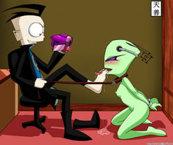 alien antennae bondage dib female foot_fetish foot_licking green_skin invader_zim irken leash nipples tak tak_(invader_zim) tenzen