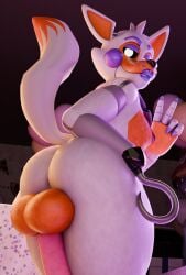 1boy absurd_res animatronic anthro ass balls big_balls big_butt big_penis canid canine femboy five_nights_at_freddy's five_nights_at_freddy's_world fox furry genitals girly hi_res hook hook_hand jordevoir lolbit_(fnaf) lolbit_(male) looking_back machine male male_only mammal penis robot scottgames solo tail