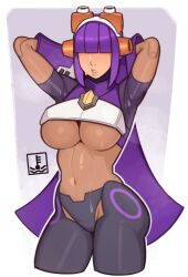 android blunt_bangs breasts dark-skinned_female female hair_covering_eyes hair_over_eyes layer mega_man mega_man_x mole pink_hair purple_hair robot robot_girl splashbrush underboob