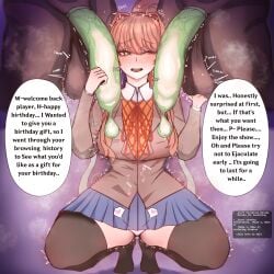 1girls 2boys ball_fondling before_sex big_balls big_penis blush breasts breath cheating clothed_female_nude_male condom condom_on_penis cuckold cuckolding dark-skinned_male dark_skin doki_doki_literature_club english_text filled_condom heart huge_balls huge_cock imminent_sex interracial kinkylingky large_penis light-skinned_female light_skin long_hair looking_at_viewer monika_(doki_doki_literature_club) netorare one_eye_closed penis skirt speech_bubble squatting text thighhighs uncensored uniform