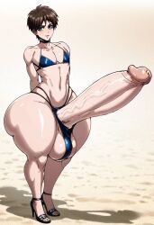 1boy ai_generated attack_on_titan beach big_ass big_penis bikini eren_jaeger femboy high_heels huge_ass huge_cock male_only shingeki_no_kyojin sissy wide_hips