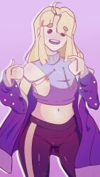 belly blonde_hair camel_toe cameltoe new_design nip_slip nipple purple_clothing savannah savannahxyz star sweater tummy youtube youtuber youtuber_girl