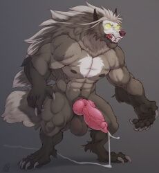 absurd_res animal_genitalia balls big_balls big_penis bodily_fluids canid canine cum cum_trail fangs furry genital_fluids genitals hair hi_res knot long_hair male mammal max_(punkatak) muscular muscular_male mythological_canine mythological_creature mythology penis saggy_balls sheath teeth tuft were werecanid werecanine werewolf wulfiewilk