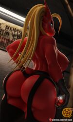 1girls 3d 3d_(artwork) anthro areolae artist_signature big_ass big_breasts big_hips big_thighs blaziken blaziken_(hiddenmask18) blonde_hair blue_eyes busty detailed_background female female_blaziken female_only garter_belt garter_straps gloves_(marking) holding_object holding_poke_ball legwear long_hair looking_at_viewer looking_back nipples no_panties pantyless pokeball pokemon pokemon_(species) red_body red_tail sfrogue short_tail solo solo_female standing thighhighs three-quarter_portrait three-quarter_view topless topless_female twitter_link url