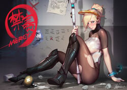 absurdres big_breasts blonde_hair blue_eyes blush breasts cleavage female female_only gorgeous_mushroom highres large_breasts looking_at_viewer mercy overwatch solo