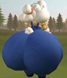 bandage big_ass big_thighs black_eyes black_mouth blue_pants bubble_ass bubble_butt chili_(arthurclaws) elchilenito forest fur green_ground overalls rec_room sheep sheep_ears thick_ass thick_thighs trees weirdmaker43 white_hair white_skin yellow_shirt