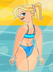 1girls artist_name ass badluckae bikini blonde_female blonde_hair blonde_hair blue_bikini blue_eyes emma_(tdi2023) looking_at_viewer looking_back looking_back_at_viewer ocean ponytail solo solo_female solo_focus total_drama_island total_drama_island_(2023) water