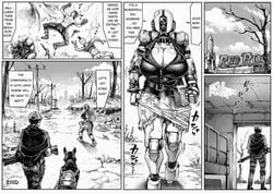 1boy 1boy1girl 1girls 2018 abs ada_(fallout) aftersex ass assaultron black_and_white canine cleavage clothed clothing dialogue dog double_deck fallout fallout_4 female gun huge_ass huge_breasts human knocked_out larger_female machine monochrome robot size_difference smaller_male sole_survivor sole_survivor_(male) straight text translated unconscious video_games voluptuous weapon