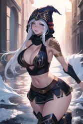 ai_generated ashe_(league_of_legends) big_breasts cixf fit_female league_of_legends league_of_legends:_wild_rift miniskirt riot_games skirt thick_thighs wide_hips