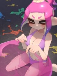 balloon big_breasts bikini blush breasts closed_eyes closed_mouth loud_sound octoling octoling_girl organ_rn sitting splatoon splatoon_(series) splatoon_3