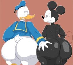 anthro ass big_ass big_butt bloocherrypie bubble_ass bubble_butt donald_duck huge_ass looking_at_viewer looking_back male_only mickey_mouse public_domain