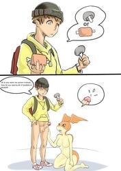 1girls anthro anthrofied breasts cafin comic cum digimon digimon_(species) digimon_world edit female funny hiro human male mameo_(digimon) mushroom patamon penis