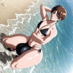 1boy ai_generated attack_on_titan beach big_ass big_penis bikini eren_jaeger femboy high_heels huge_ass huge_cock male_only shingeki_no_kyojin sissy wide_hips