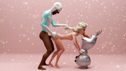 1boy 1girls 3d 3d_(artwork) blender blonde_hair blowjob braid braided_hair carrot_dildo completely_nude_female crossover dark-skinned_male dark_skin deletedcube3d dick disney doggy_style elsa_(frozen) exposed_breasts eye_contact female frozen_(film) frozen_2 frozone interracial male male/female naked naked_female nude nude_female nudity olaf_(frozen) pale-skinned_female partially_clothed passionate penis pink_background pixar pulling_hair seductive seductive_eyes seductive_look single_braid snow straight superhero the_incredibles threesome white_hair