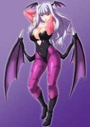 1girls animal_print arms_up bat_print bat_wings big_breasts boots breasts bridal_gauntlets cleavage clothing_cutout cosplay darkstalkers female female_only head_wings heart heart_cutout huge_breasts idolmaster idolmaster_(classic) large_breasts leotard long_hair morrigan_aensland morrigan_aensland_(cosplay) pantyhose patterned_legwear print_pantyhose red_eyes shijou_takane shouji_nigou silver_hair solo thick_thighs vampire_(game) wide_hips wings