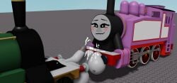 3d 3d_(artwork) big_breasts big_penis cum_on_breasts emily_the_emerald_green_engine futanari heart-shaped_pupils roblox rosie_the_pink_engine tagme thomas_and_friends