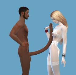 1boy 1girls 2017 3d animated balls beard big_penis blonde blonde_hair blue_background bra bracelet breasts brown_skin clothed_female_nude_male couple curvy dark-skinned_male dark_skin devious_desires deviousdesires duo erect_nipples erection facial_hair female gif handjob human hyper hyper_penis interracial lingerie long_penis male matrixsims nipples normal_breasts nude nude_male outercourse paizuri pale-skinned_female pale_skin pantyhose penis penis_awe ring scared see-through simple_background standing straight surprised tattoo the_sims the_sims_4 wide_eyed