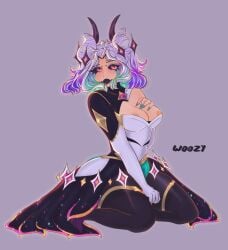 ass breasts heels jpeg latex league_of_legends midriff morgana signature star_nemesis_morgana thighhigh_boots thighs