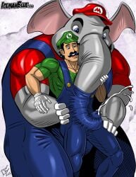 2boys anthro cum elephant elephant_mario elephantid gay human icemanblue incest larger_male luigi male male_only mario mario_(series) non-human size_difference smaller_male super_mario_bros._wonder