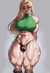 abs ai_generated black_eyes blonde_hair buckteeth cartoon_network earrings ed_edd_n_eddy futanari huge_ass huge_balls huge_breasts huge_cock jewelry kanker_sisters lipstick long_hair makeup may_kanker muscular muscular_futanari nipples roughtriumph tagme