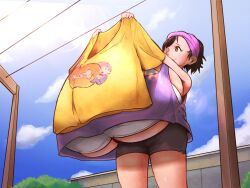 1girls anna_(cantankeravian) bra breasts cantankeravian female hanging_clothes huge_breasts top_heavy