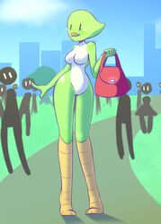 anthro avian avian_(starbound) being_watched breasts exhibitionism female group nekuzx nipples non-mammal_breasts nude public public_nudity pussy solo_focus starbound tepi_(nekuzx) video_games