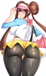 1girls alternate_breast_size anisdrawn ass blue_eyes breasts brown_hair female game_freak hi_res large_ass large_breasts light-skinned_female light_skin long_hair looking_at_viewer nintendo pokemon pokemon_bw2 rosa_(pokemon) smile thick_thighs tights twin_buns twintails