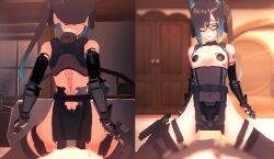 black_hair cat_ears glasses koikatsu pistol robot_girl short_hair small_breasts tactical_gear tagme ye_liusha