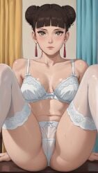 1girls ai_generated aiwaifusa1 arm_support arms_at_sides bare_arms bare_legs bare_midriff bare_shoulders big_breasts blush boruto:_naruto_next_generations bra breasts double_bun earrings female female_only hair_bun hanafuda hanafuda_earrings high_resolution lace_bra lace_panties lingerie long_hair looking_at_viewer mature mature_female medium_breasts midriff milf nai_diffusion naruto naruto_(series) naughty_face panties pelvic_line perky_breasts pinup shiny shiny_hair shiny_skin sitting skindentation solo solo_focus stable_diffusion stockings taking_off_panties tenten tied_hair underwear voluptuous white_bra white_legwear white_lingerie white_panties