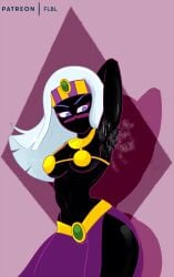 alien alien_girl alien_humanoid armpit black_body crown duck_dodgers facial_mark flbl golden_bikini_top looney_tunes martian martian_(duck_dodgers) purple_eyes purple_skirt queen_tyr'ahnee slit_skirt sweaty_pit warner_brothers white_hair