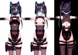 black_hair cat_ears glasses koikatsu pistol robot_girl short_hair small_breasts tactical_gear tagme ye_liusha