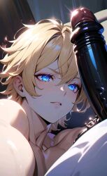 ai_generated big_dildo black_dildo blonde_hair femboy gay huge_dildo massive_dildo myaim original_character tagme twinkdildo