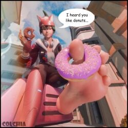 3d athleisure_kiriko blender colchia donut feet femdom food food_on_feet foot_fetish kiriko_(overwatch) overwatch overwatch_2 pov pov_feet soles toes