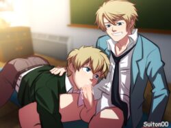 2boys age_difference ass ballsack blonde_hair blowjob blue_eyes bottomless brother brothers cock_gobble cock_hungry cum_hungry cum_in_mouth digimon digimon_adventure_tri. drooling erection family fellatio gay gay_sex giving_head going_down_on human incest large_penis legs_apart male male_only mouthful multiple_boys necktie older_penetrating_younger orgasm_from_oral pants_removed penis_in_mouth pleasure_face saliva school_uniform siblings sitting student sucking sucking_off suiton takeru_takaishi teeth yamato_ishida yaoi