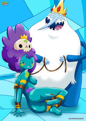 1boy 1boy1girl 1girls adventure_time arms_tied ass big_breasts black_eyes blue_background blue_skin bondage boobs bound cartoon_network ceased_resistance clothed_male clothed_male_nude_female cmnf crown happy_dom happy_male ice_king jungle_princess leash_pull legs_tied nipples nude nude_female rope rope_bondage royalty sad_sub scared slavetoon smiling tied tied_up turquoise_skin unhappy_female villain white_beard white_eyes white_hair