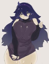 1girls bawlboxer big_breasts breasts clothed clothed_female embarrassed female female_focus female_only hairband headband hex_maniac pokemon shy solo solo_female solo_focus thick_thighs thighs