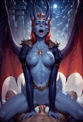 ai_generated baldur's_gate_3 cum cum_in_pussy cum_inside demon demon_girl demon_horns demon_wings dungeons_and_dragons female female_penetrated forgotten_realms mizora red_eyes red_hair sex