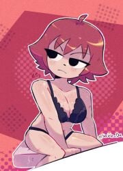 1girls ahoge black_eyes black_underwear female freckles freckles_on_ass freckles_on_breasts freckles_on_face freckles_on_shoulders kim_pine red_hair scott_pilgrim short_hair soble_dx solo solo_female underwear