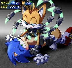 2024 4:3 anthro canid canine digital_drawing_(artwork) digital_media_(artwork) dominant dominant_male duo energy_drain eulipotyphlan fox hedgehog hi_res japanese_description male male/male mammal netflix power_drain sega skeb_commission sonic_prime sonic_the_hedgehog sonic_the_hedgehog_(series) submissive submissive_male tails_nine user_interface v_ig_v