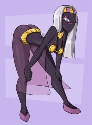 alien alien_girl alien_humanoid black_body crown dankodeadzone duck_dodgers facial_mark golden_bikini_top jewlery looney_tunes martian martian_(duck_dodgers) purple_eyes purple_shoes purple_skirt queen_tyr'ahnee see-through_skirt sexy_pose slit_skirt warner_brothers